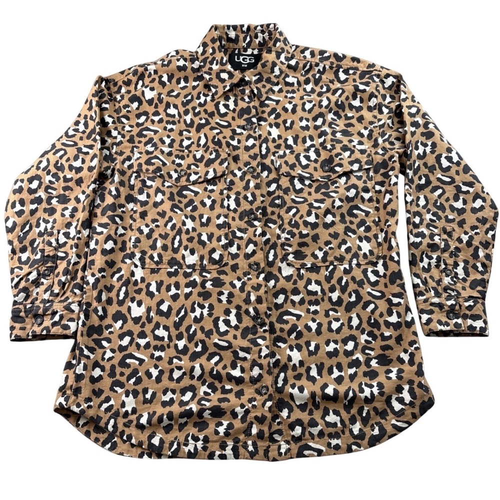 UGG RTW‎ Leopard Print Cotton Button Down Shirt Brown Black XS 1127653